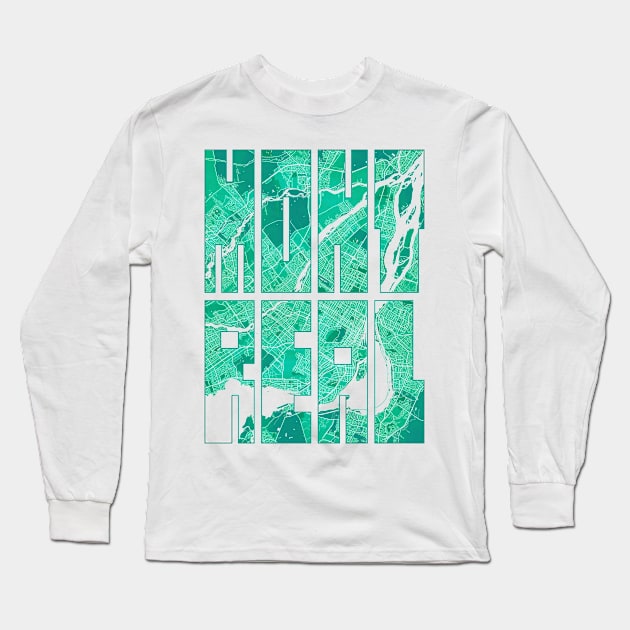 Montreal, Canada City Map Typography - Watercolor Long Sleeve T-Shirt by deMAP Studio